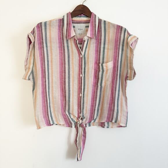 RAILS Amelie Tie Front Rainbow Striped Shirt Medium M - Picture 3 of 8